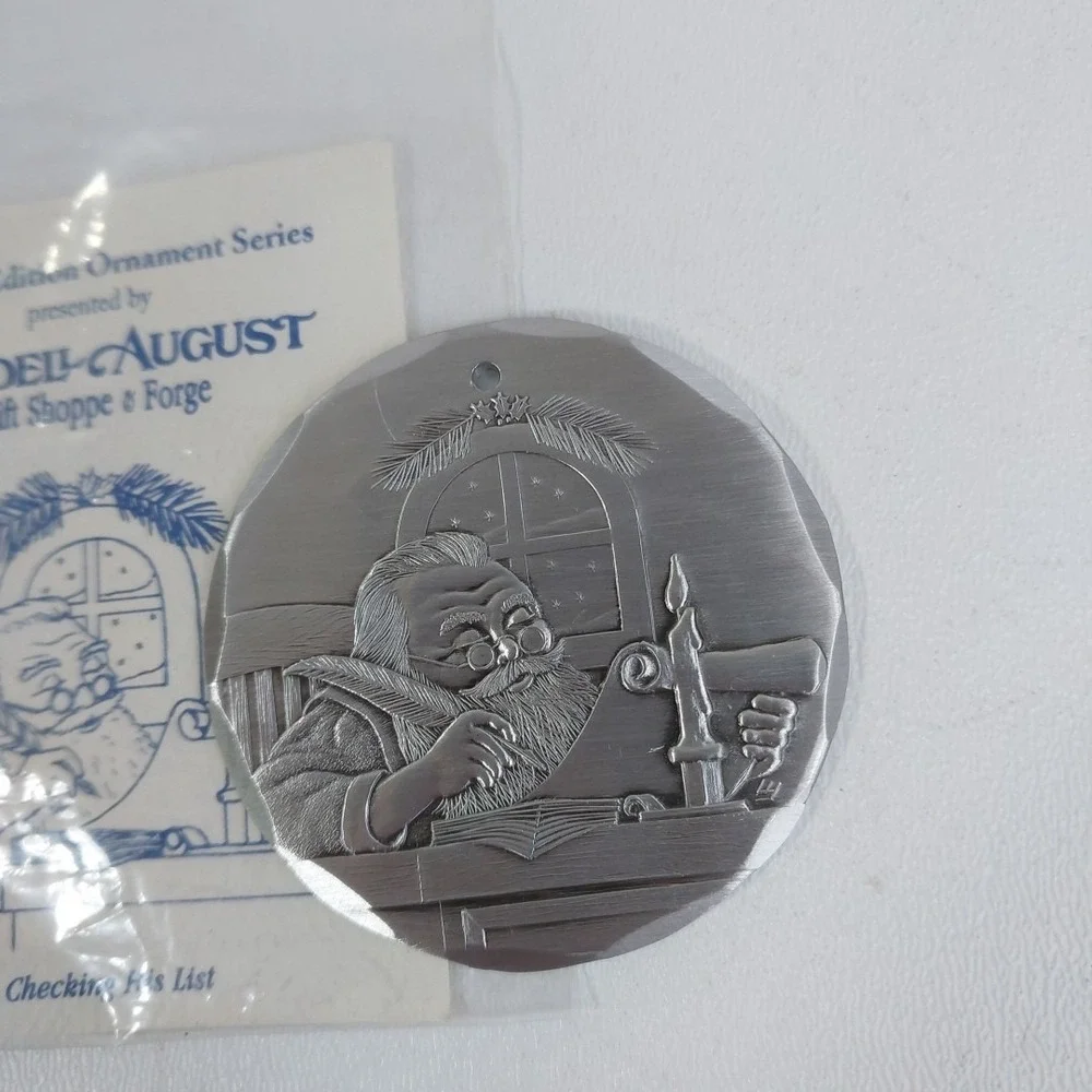 Wendell August Forge Vtg‎ Christmas Ornament Santa Checking List 1996
